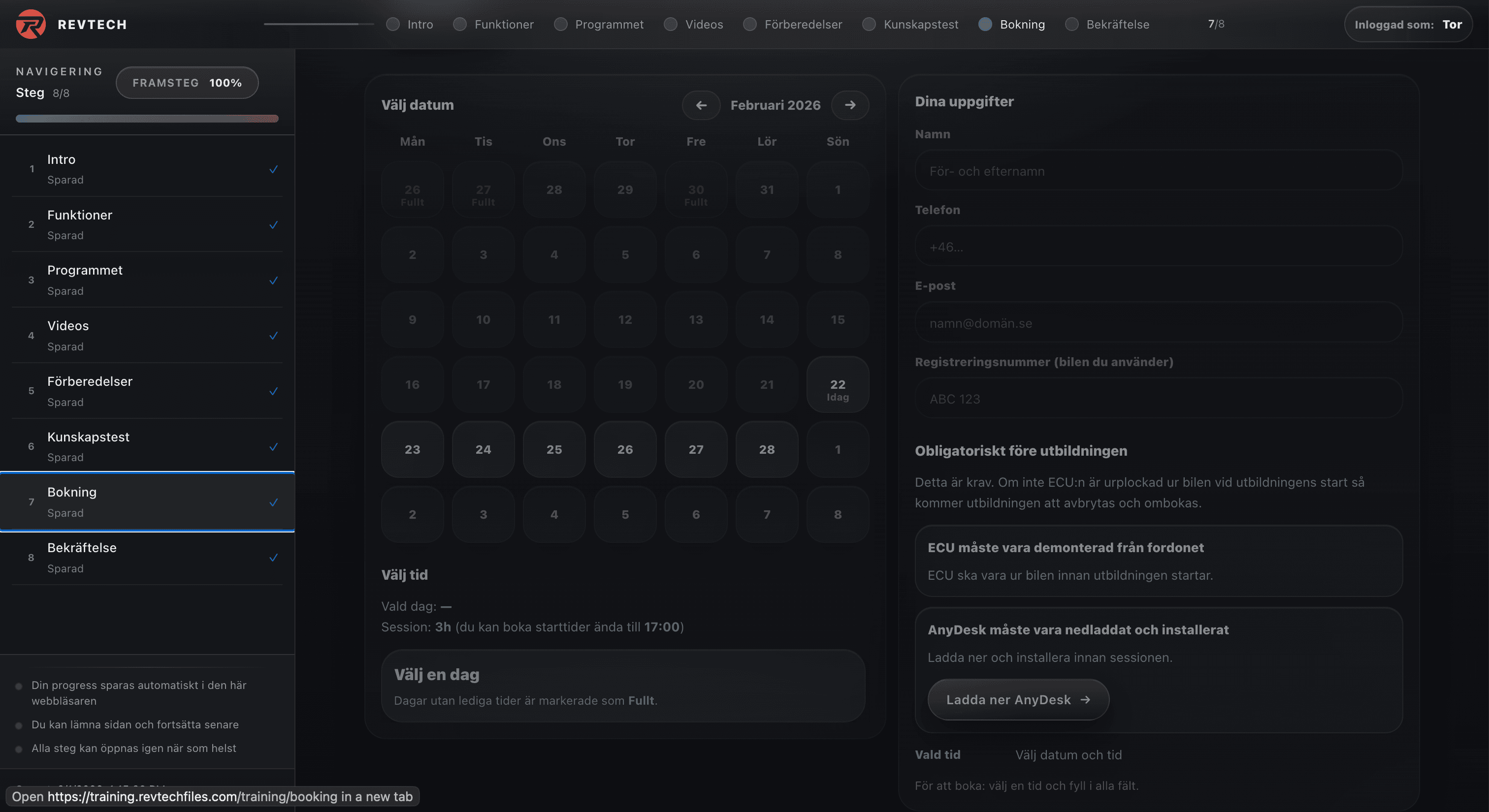 Bokning av personlig utbildning