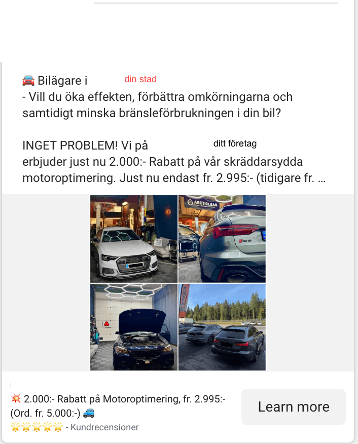 Kickoffannons på Facebook för tuningverksamhet