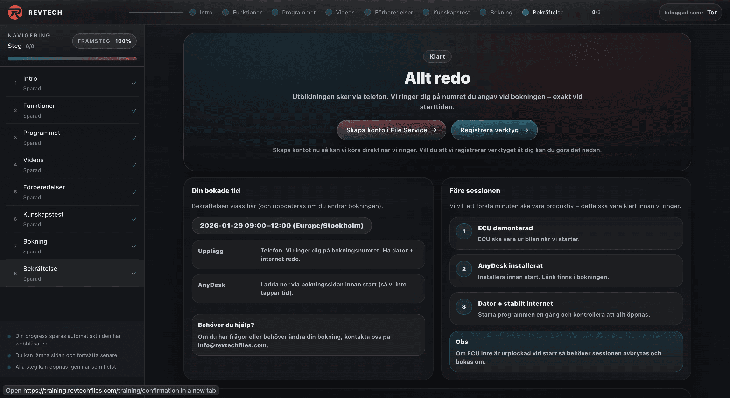 Bekräftelse efter genomförd utbildning