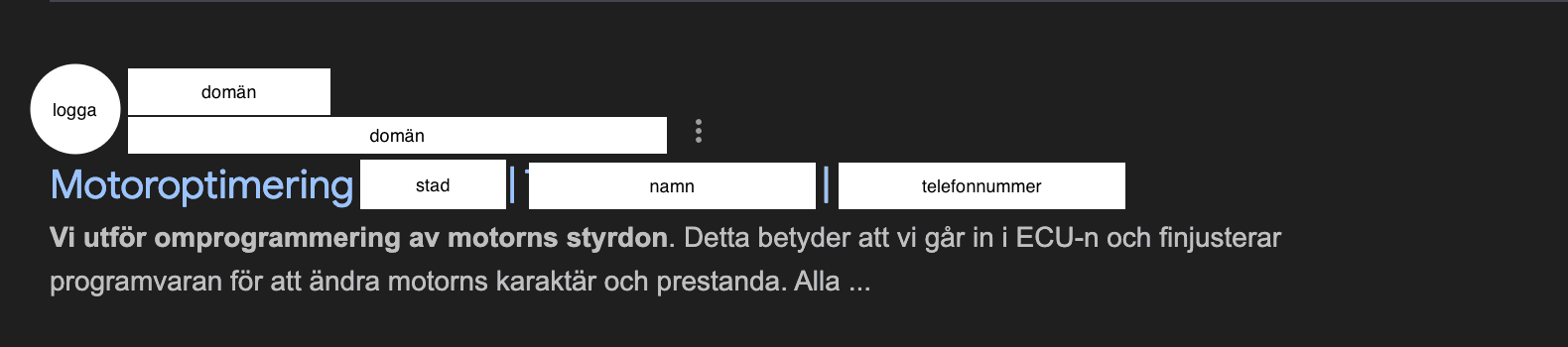 Sökresultat som visar hur verksamheten kan synas på Google
